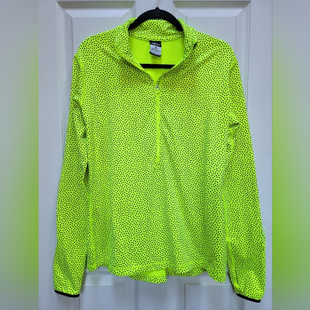 Nike Pro Dri-Fit Neon Green Polka Dot Long Sleeve 3/4 Zip Up Size XL
